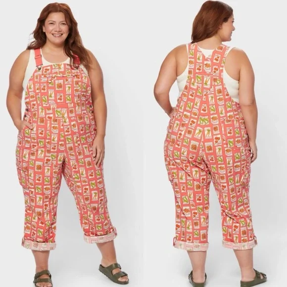 NWT Duluth 1X x31L Heirloom Gardening Bib Overalls Coral Seed Packets Farm Bibs - Picture 8 of 8